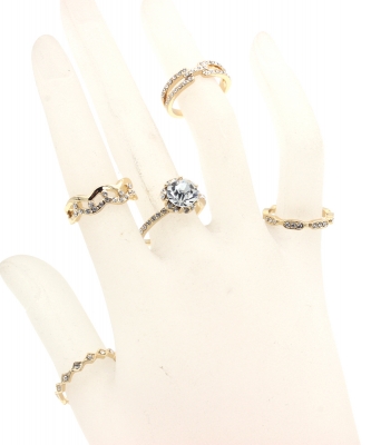 5Pcs  Rhinestone Ring Set  RZ300126 GOLD CL